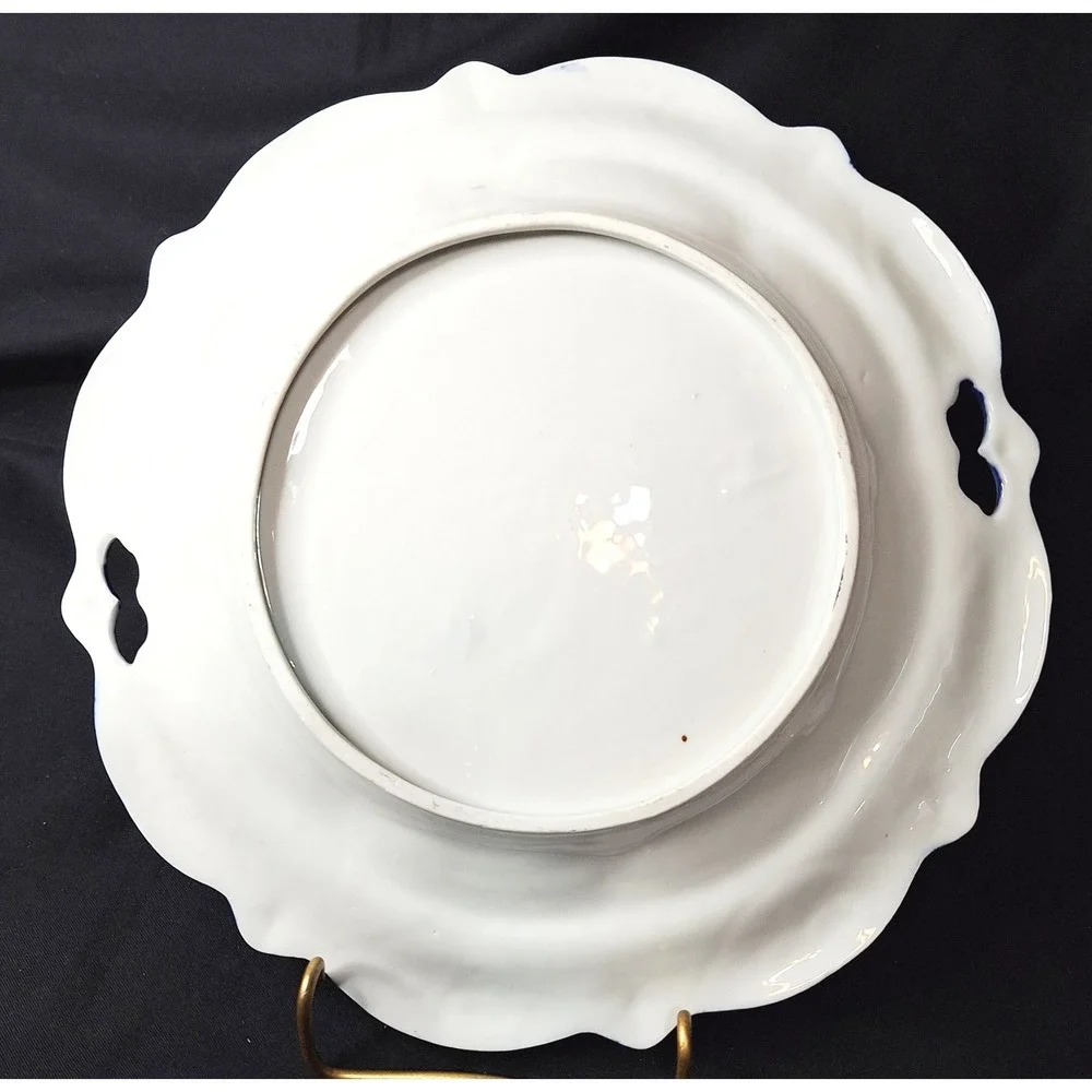 Antique Cobalt Blue Porcelain Cabinet Plate Gold Gilt Floral Roses Embossed 9.5